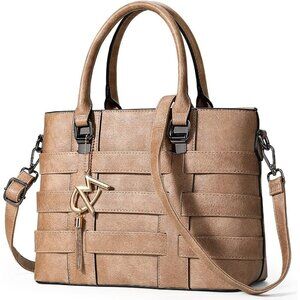 PU Leather Weave Brown Shoulder Bag for Women Elegant Top Handle Designer Purse